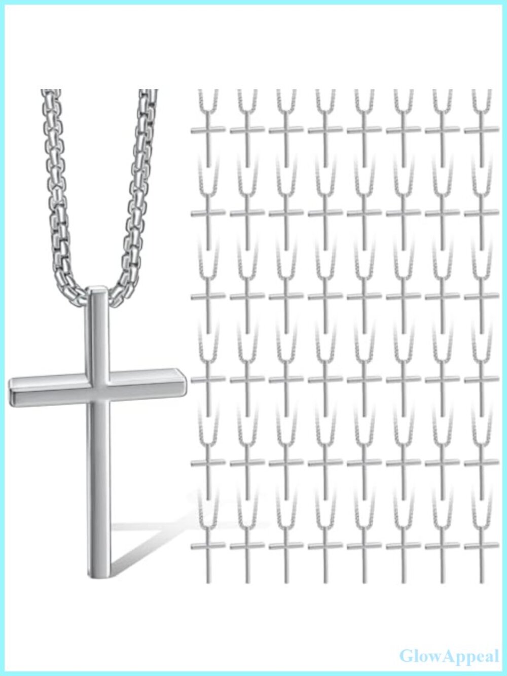 Stainless Steel Cross Pendant Necklace 23.62 in Chain Bulk 48 Pcs